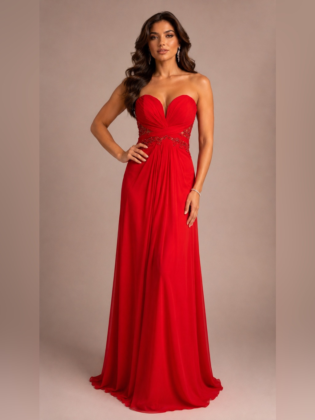 Elegant Red Rhinestone Pageant Gala Prom Gown Formal Dress